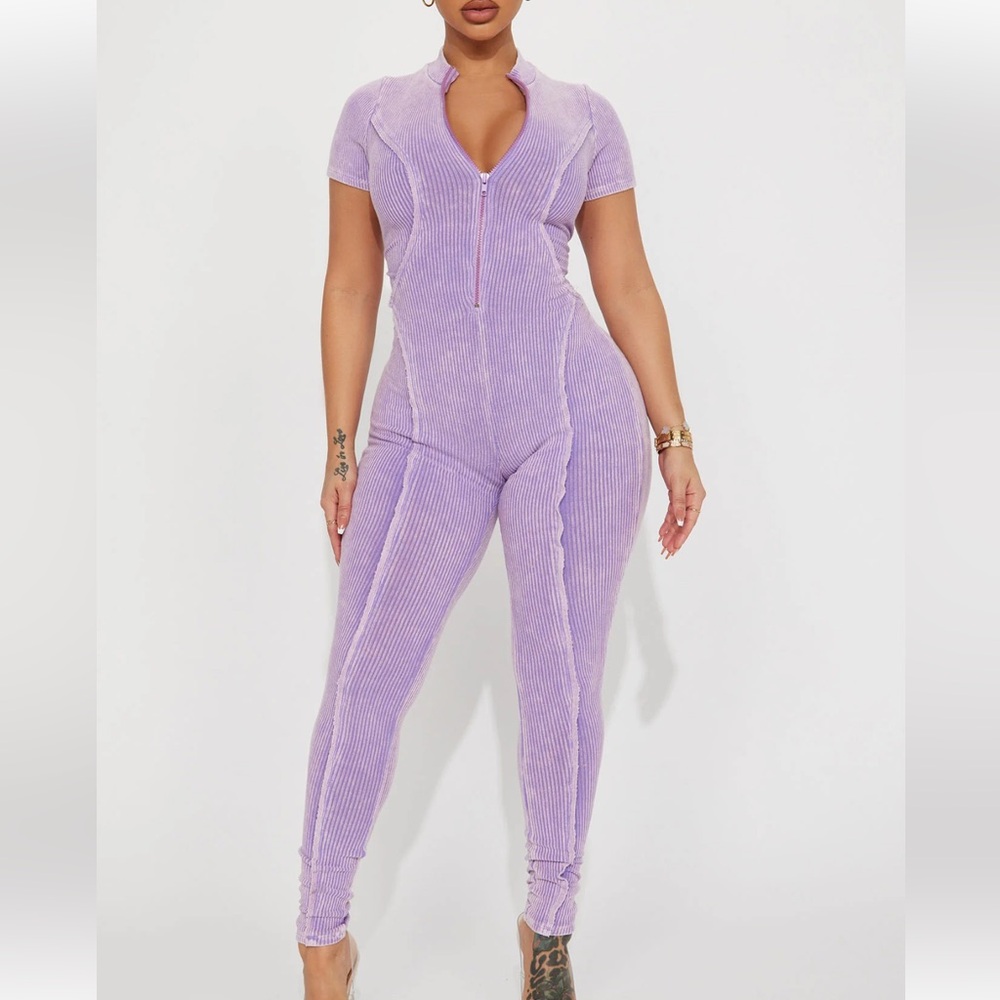Fashion Nova Perfect Vibe Lavender Zip Jumpsuit
